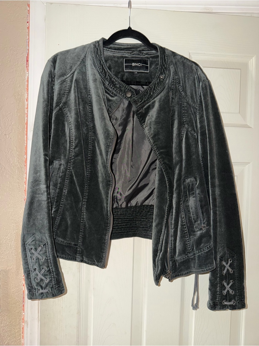 BNCI Women's Charcoal Velvet Bomber Jacket